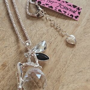 Betsey Johnson Rose Gold Pendant Necklace with Clear and Black Accents
